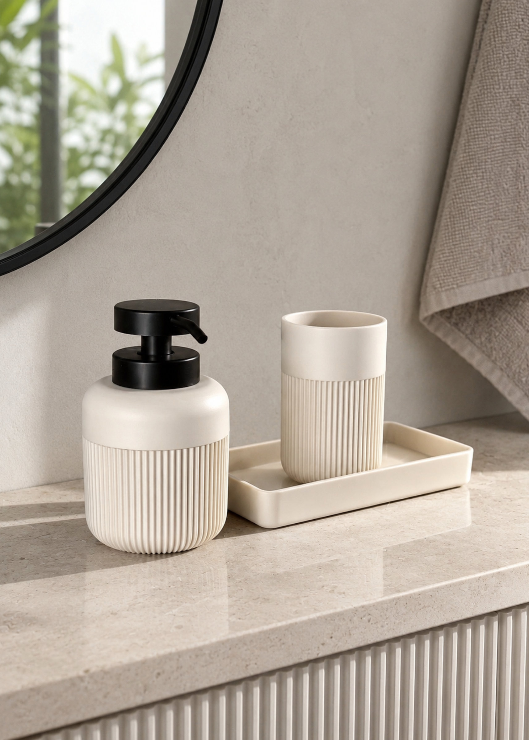 Chaton Bathroom Set- Beige (Set of 3)
