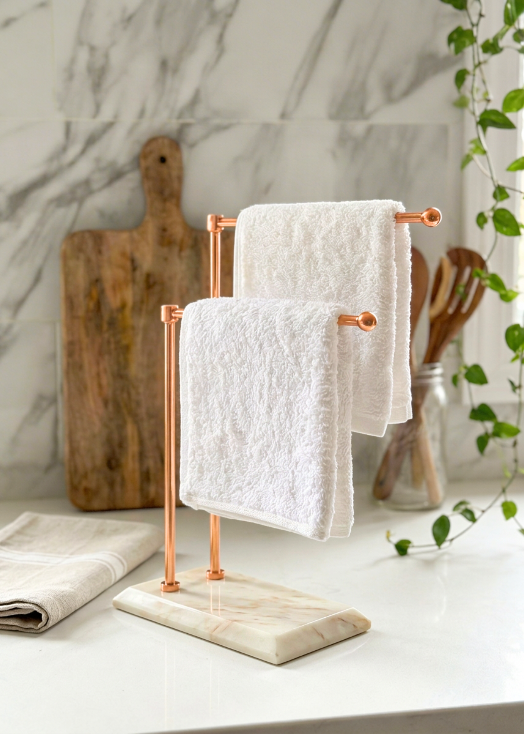 Melrose Hand Towel Stand - White &amp; Rose Gold