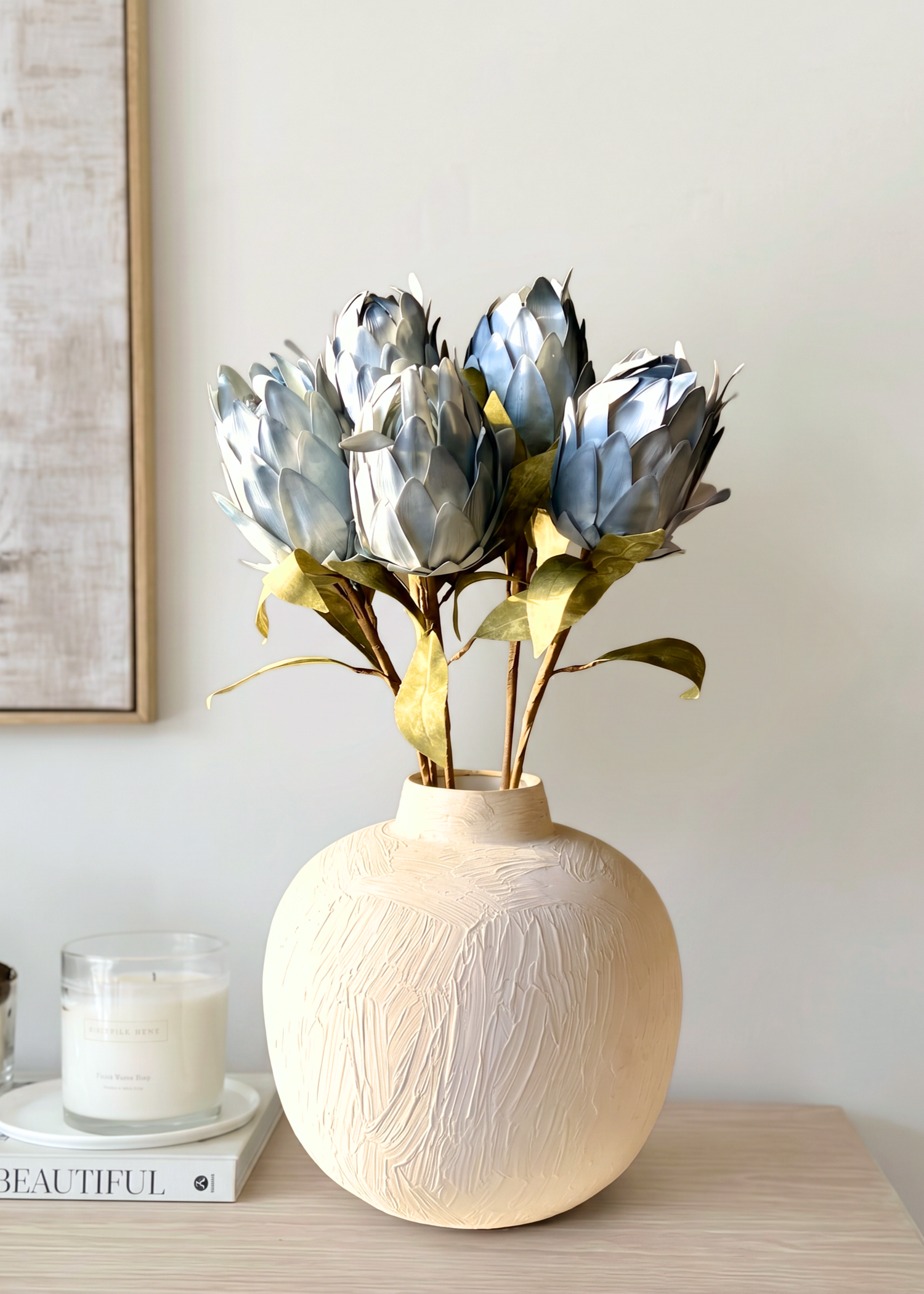 Artificial Protea Flower Stem  -  Blue (One Stem)