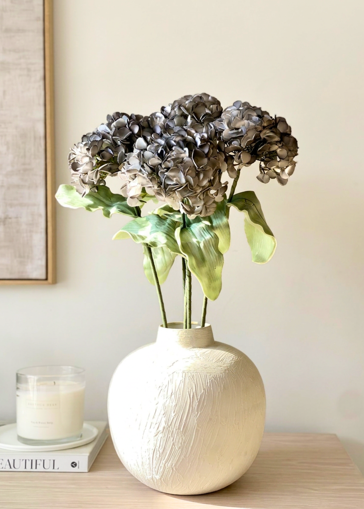 Artificial Hydrangea Flower Stem - Grey Ombre (One Stem)