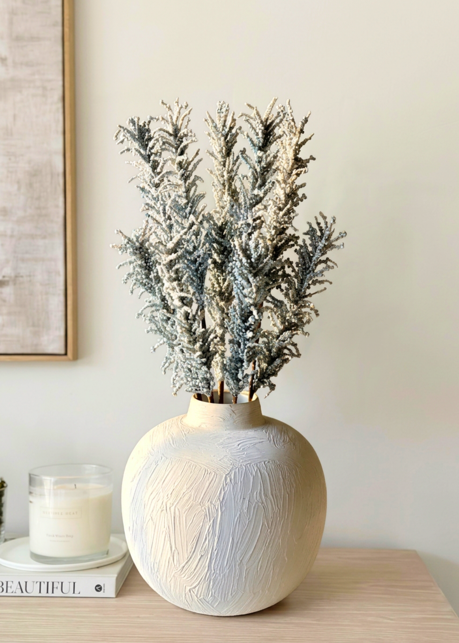 Artificial Pampas Reed Stem - Blue (One Stem)