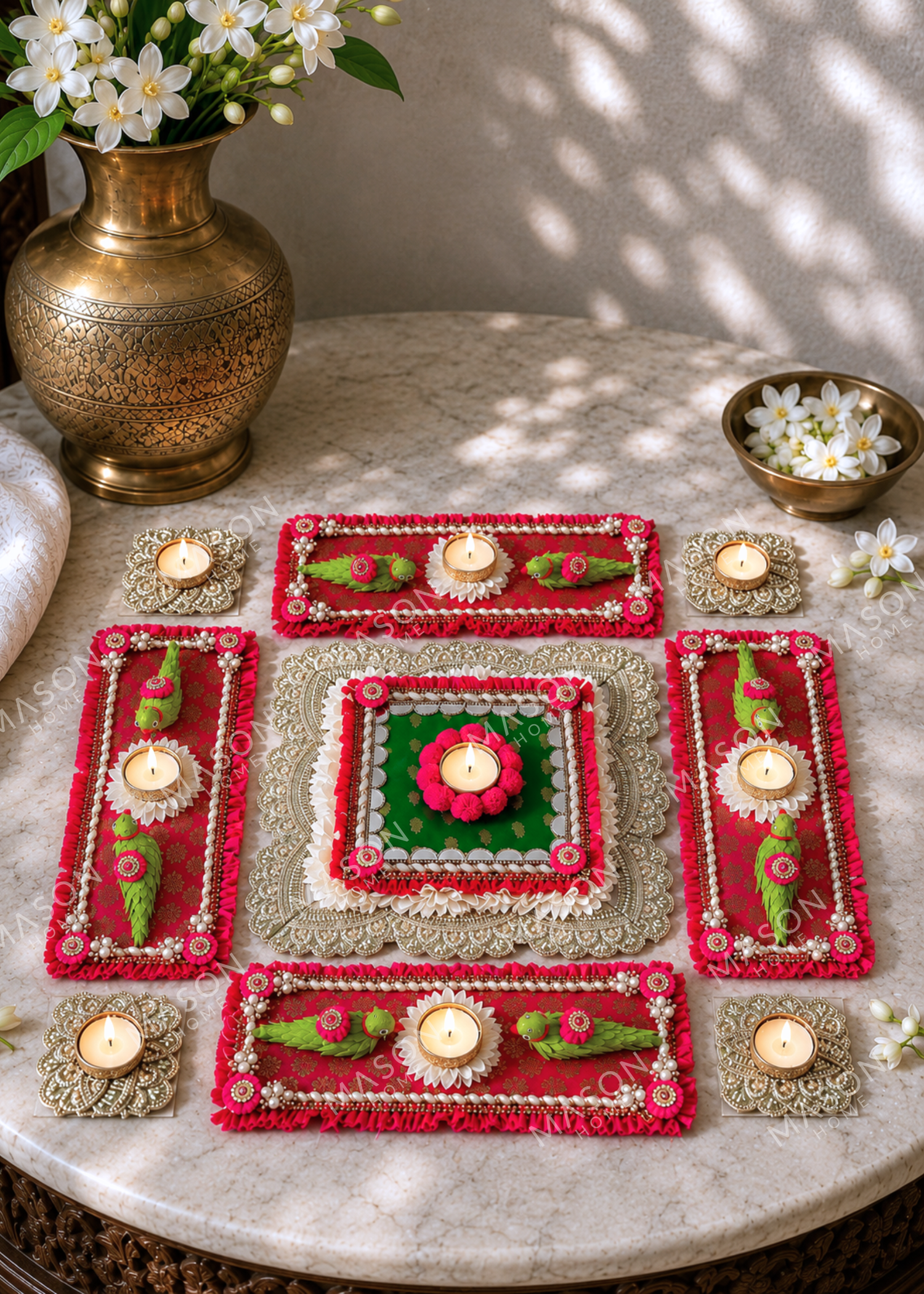Festive Parrot Diya Rangoli