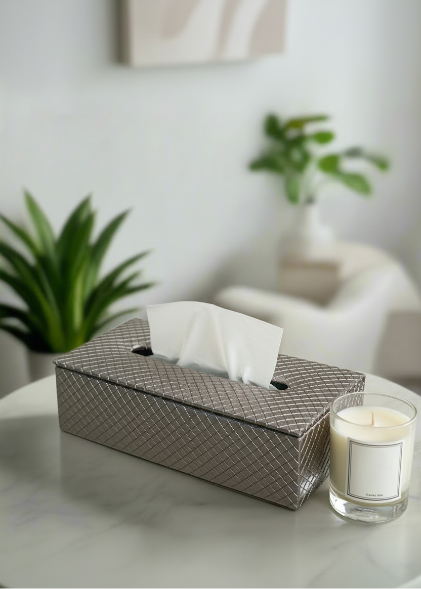 Braided Grey Tissue Box