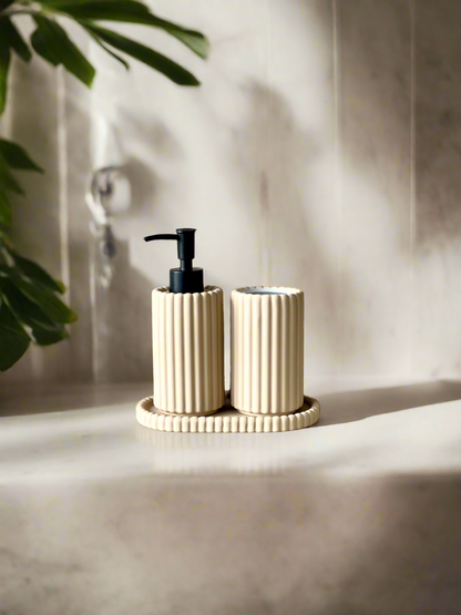 Ribbed Bathroom Set - Beige