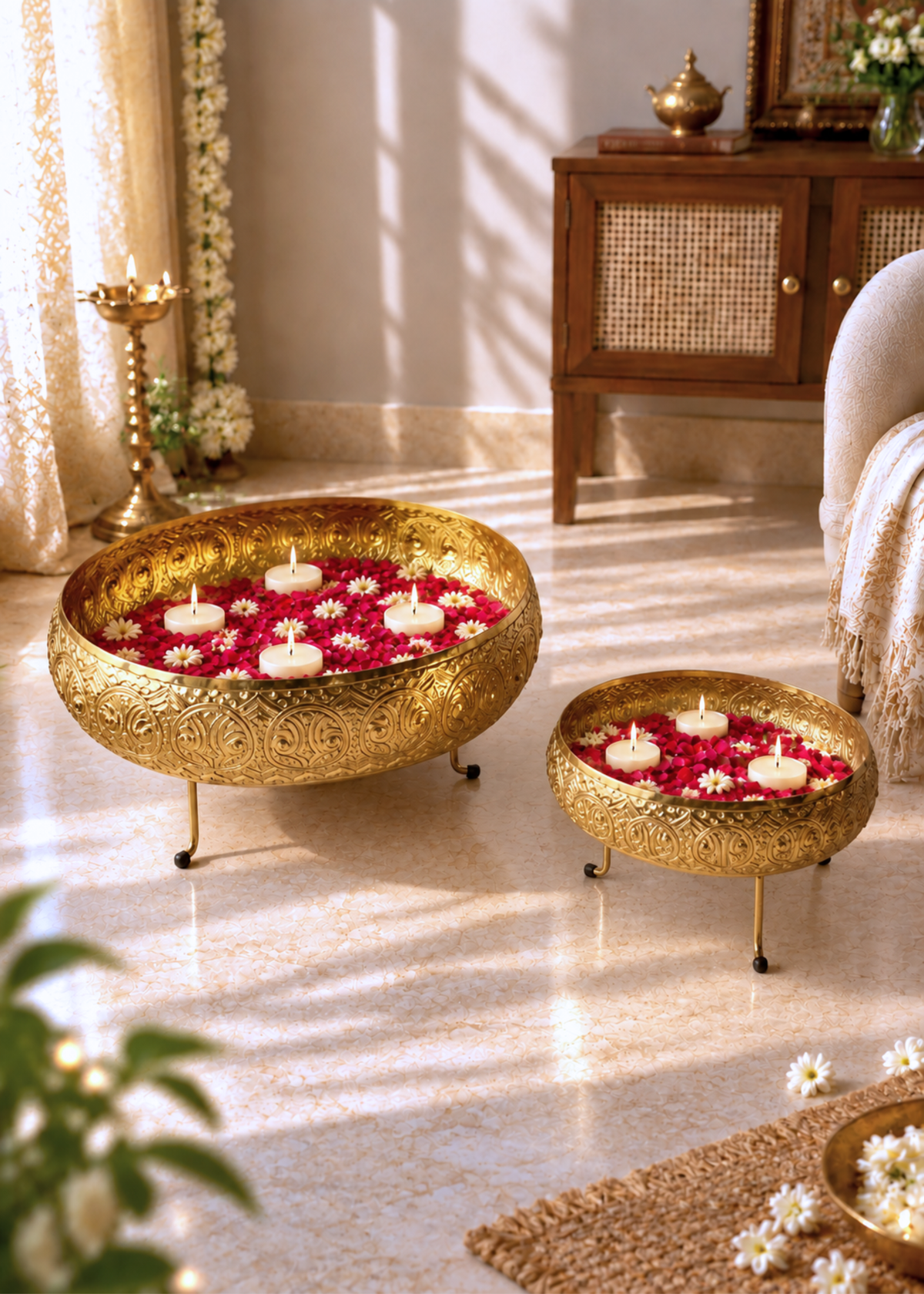 Naksh Gold Oval Urli - Large