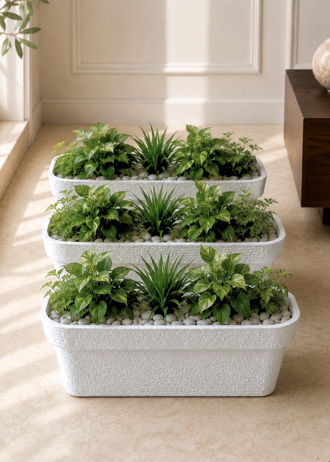 Cavon Rectangle Planters - Ivory