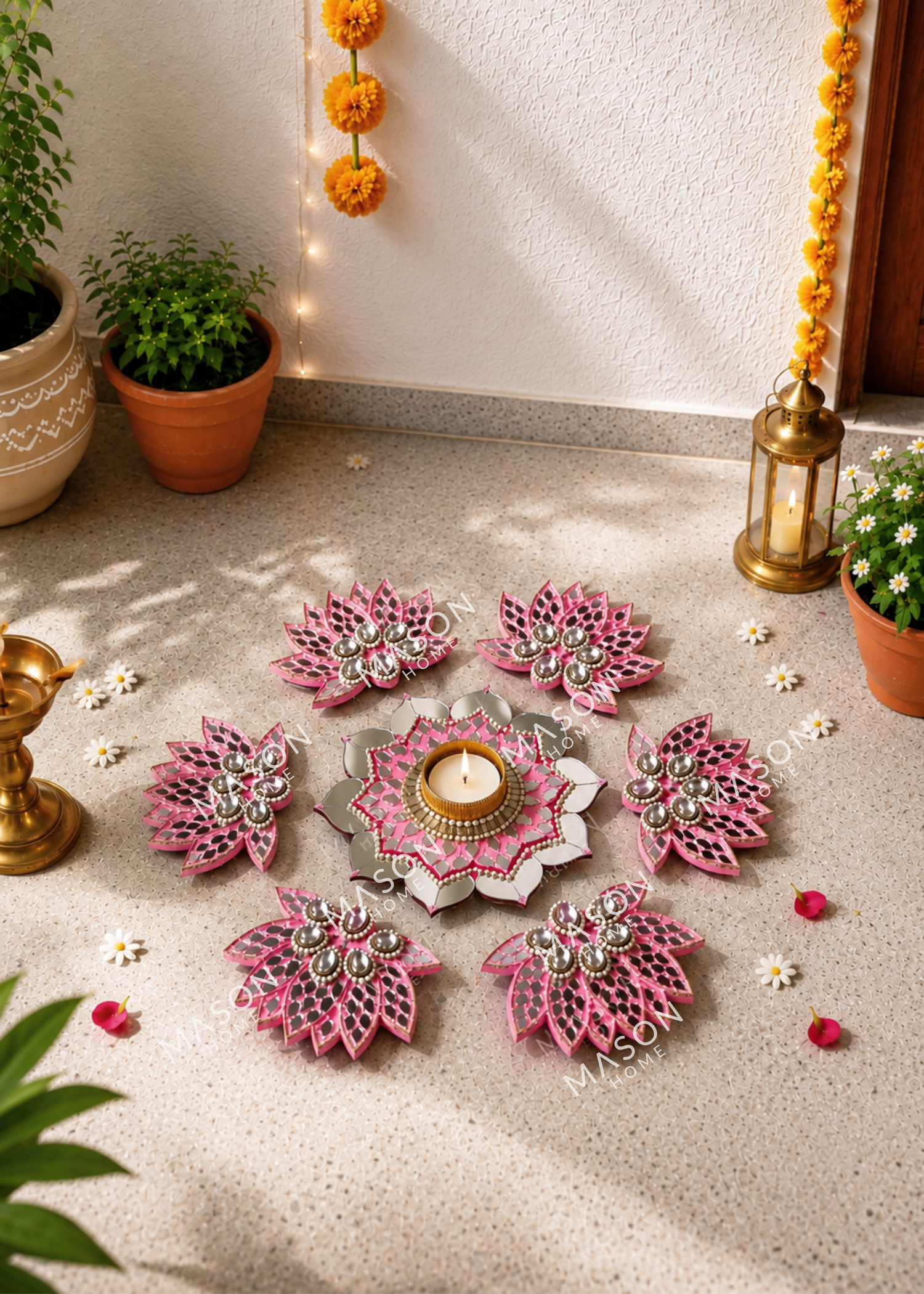 Festive Mirror Lotus Rangoli