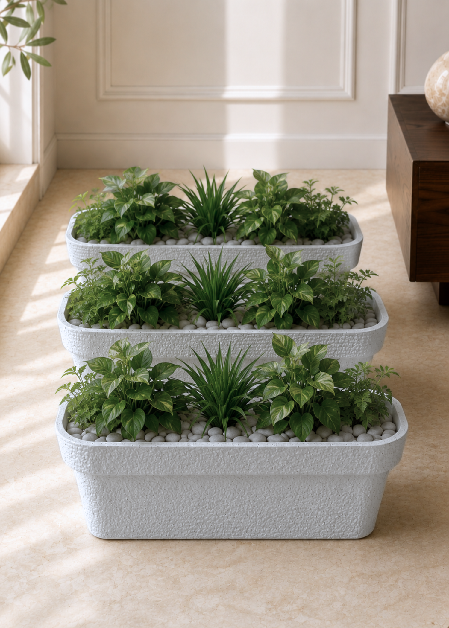 Viona Rectangle Planters - Light Grey