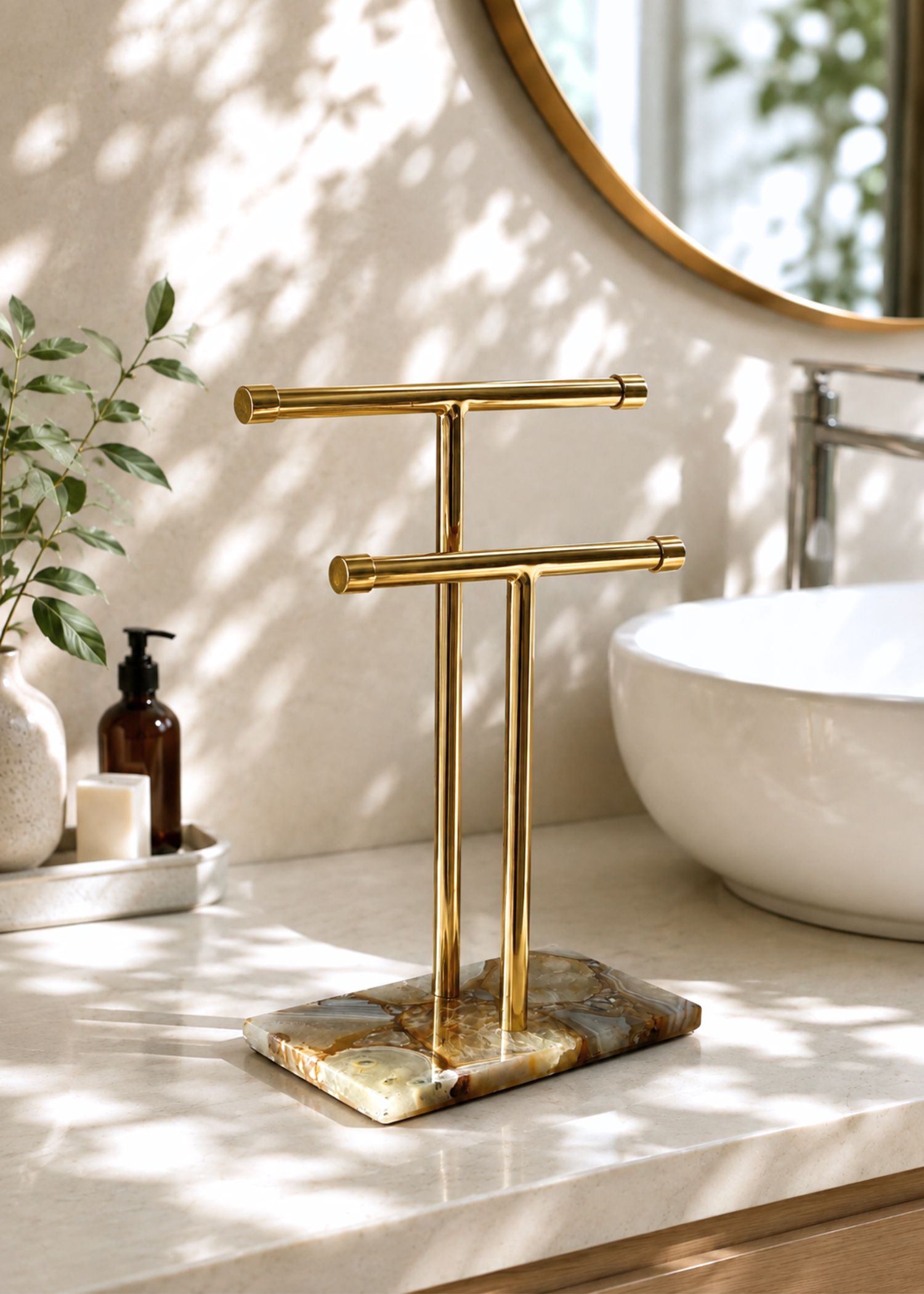 Regal Agate Hand Towel Stand - Beige / Brown