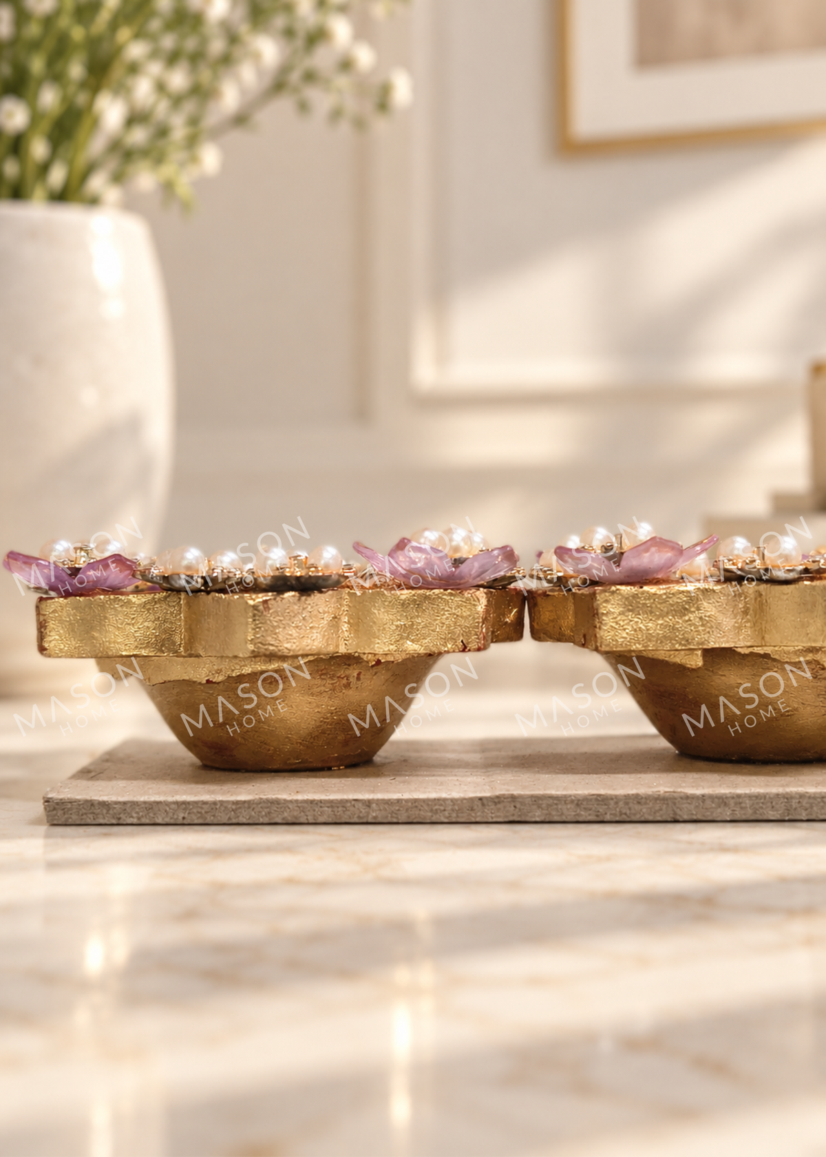 Handmade Clay Rustic Blossom Diya Purple - Set of 2