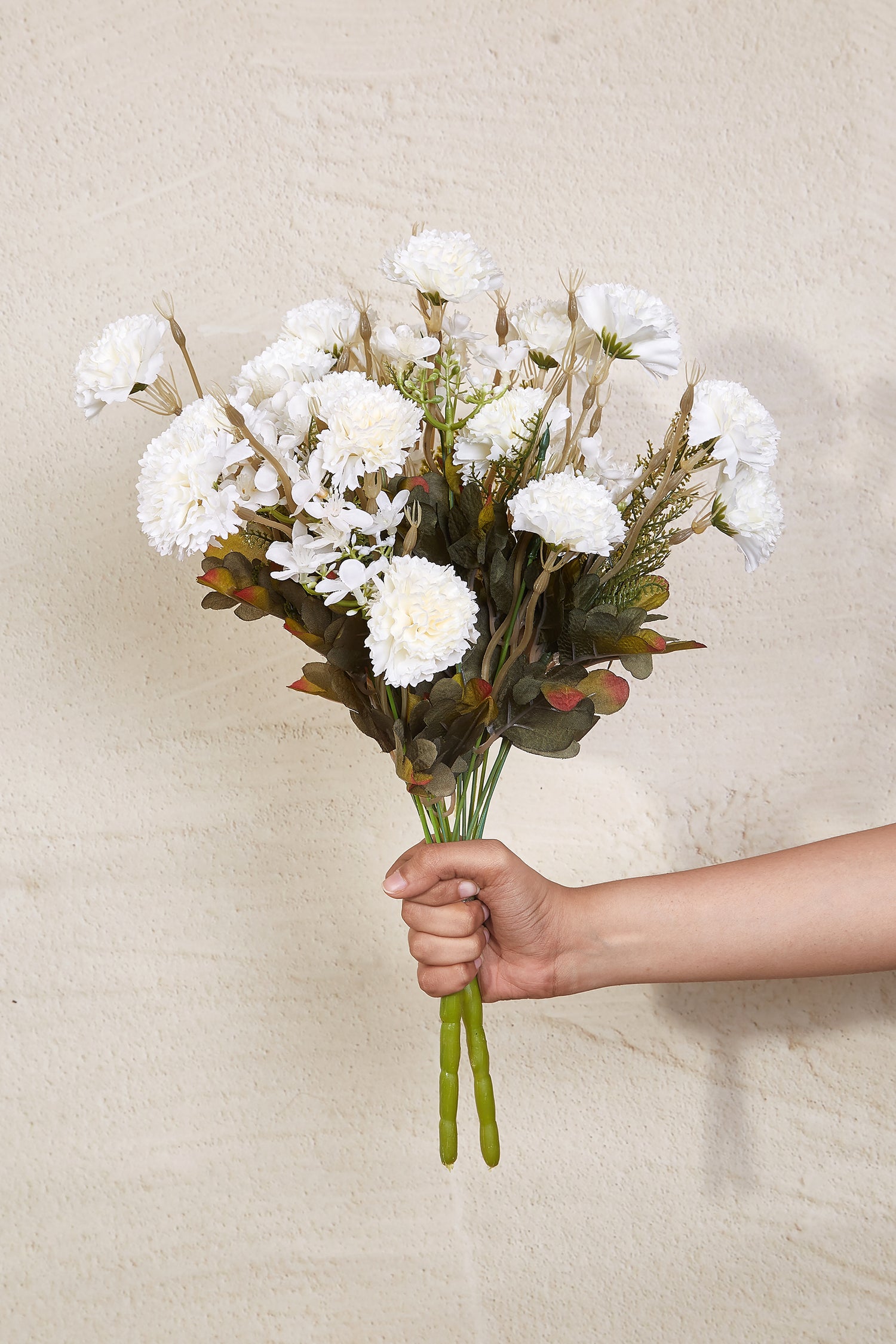 Artificial White Carnation Bunch - Set Of 2