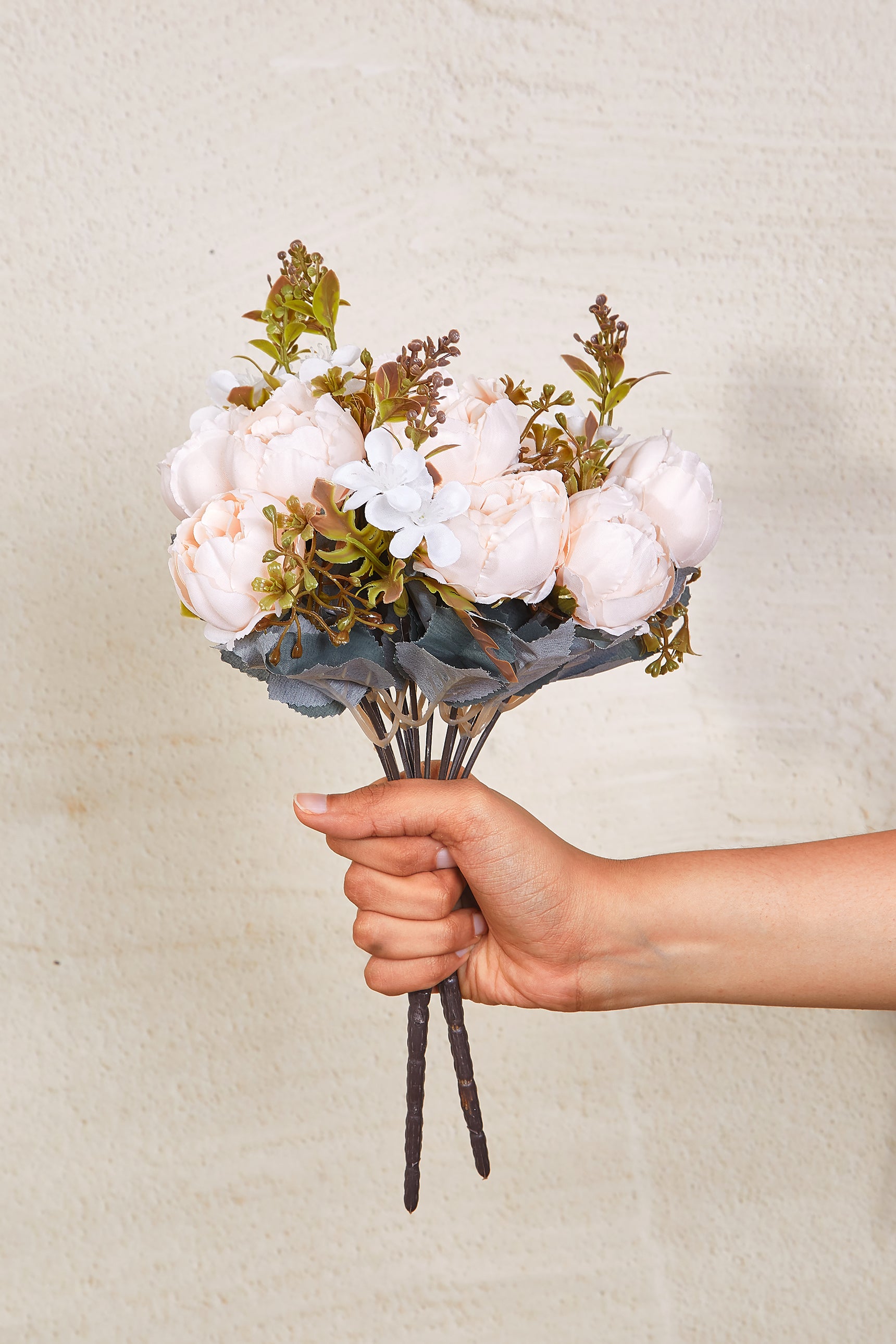 Artificial Peach Rose Bunch - Set Of 2