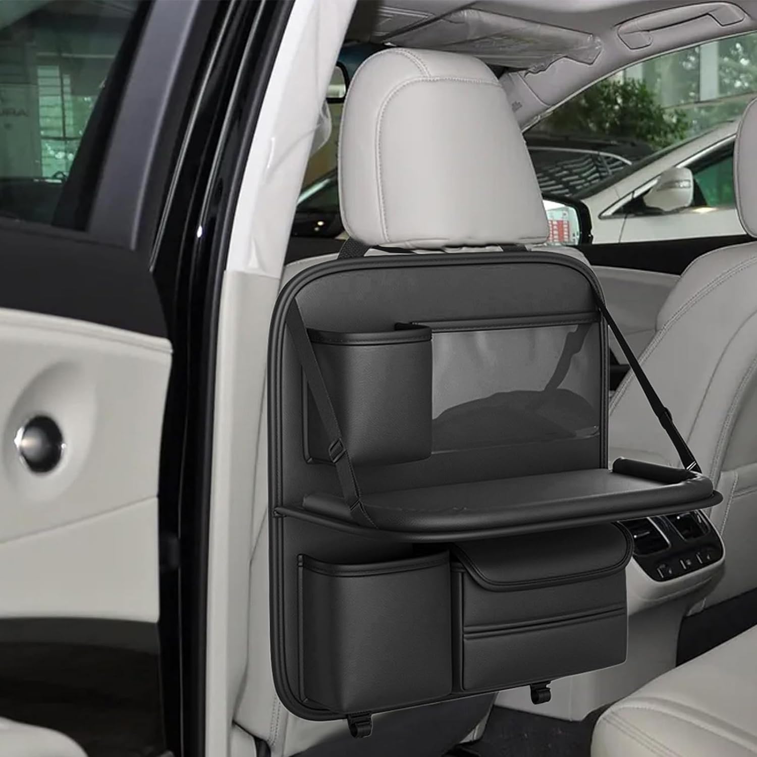 Car Back seat Organizer with Tray - Black