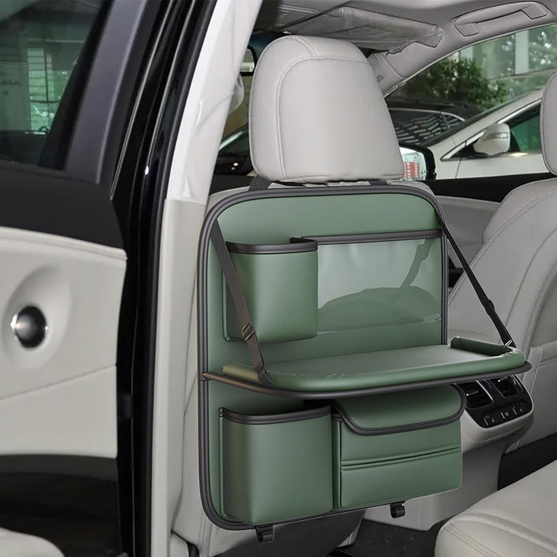 Car Back seat Organizer With Tray - Green