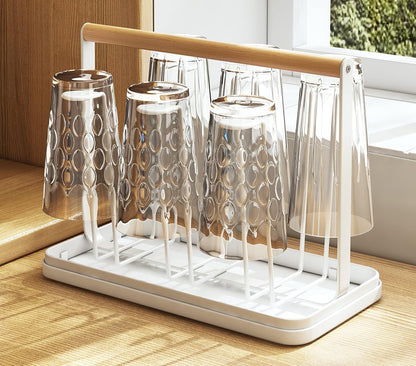 Wooden Handle Glass Holder with Tray