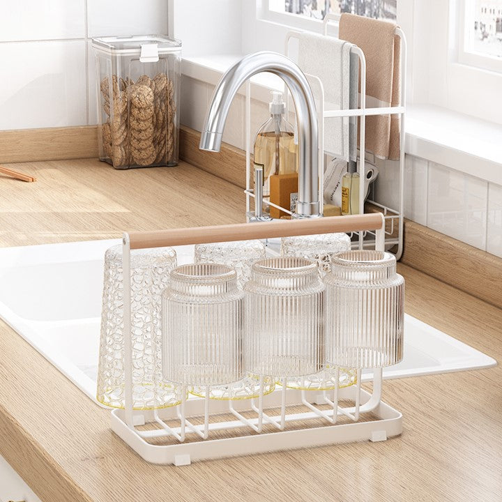 Wooden Handle Glass Holder with Tray