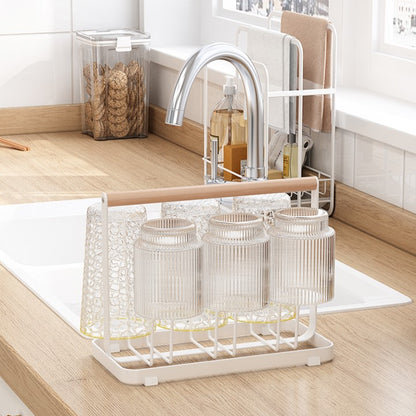 Wooden Handle Glass Holder with Tray