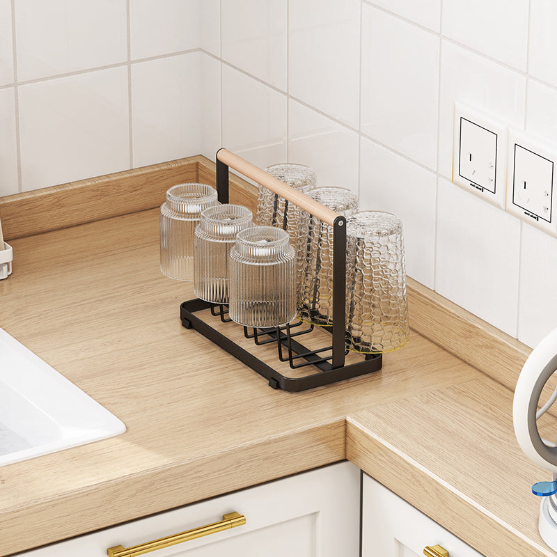 Wooden Handle Glass Holder Black