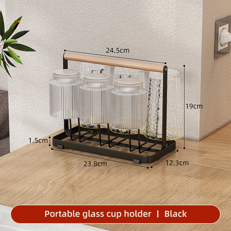 Wooden Handle Glass Holder Black