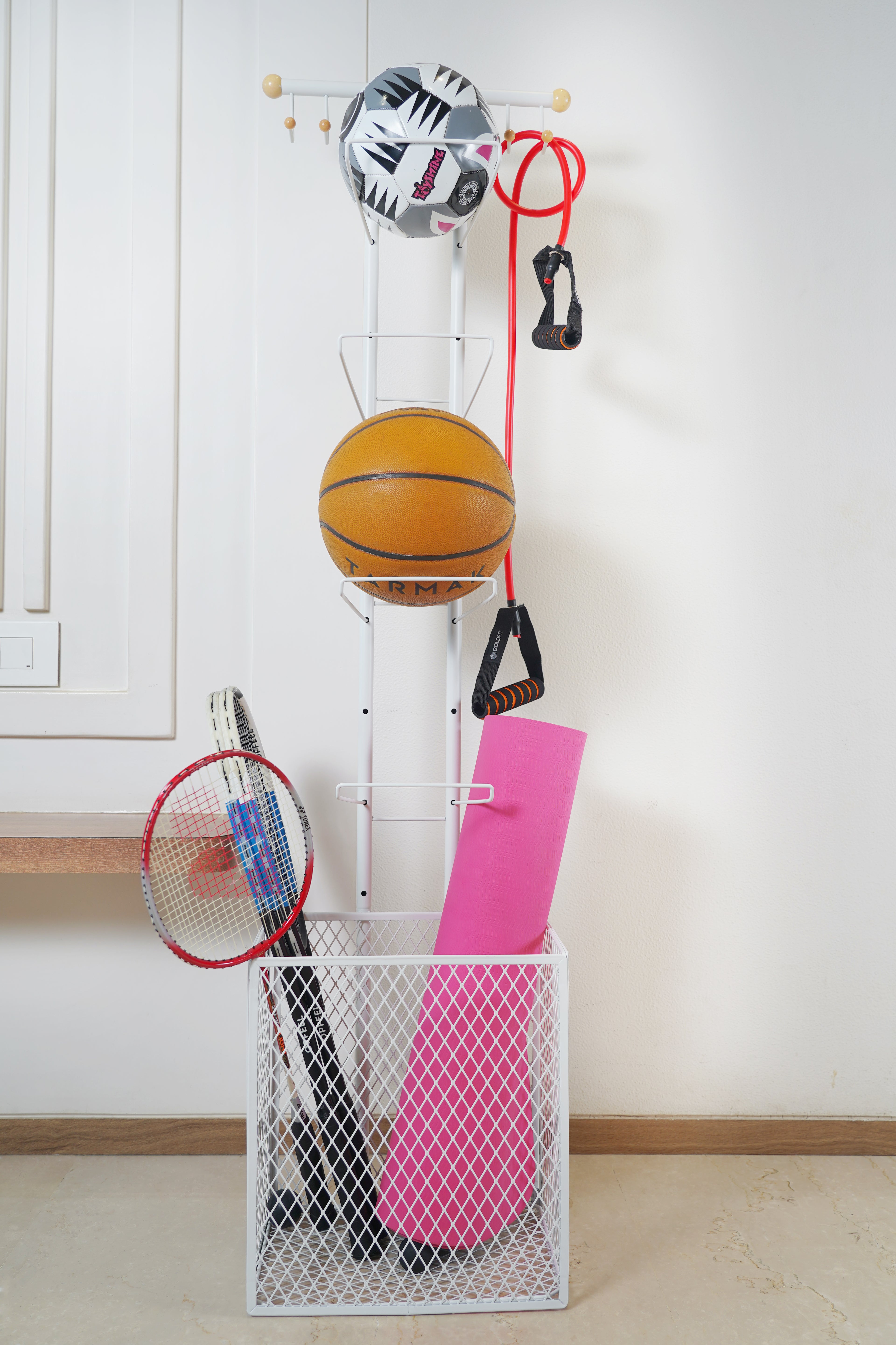 Multifunction Ball Storage Rack - White