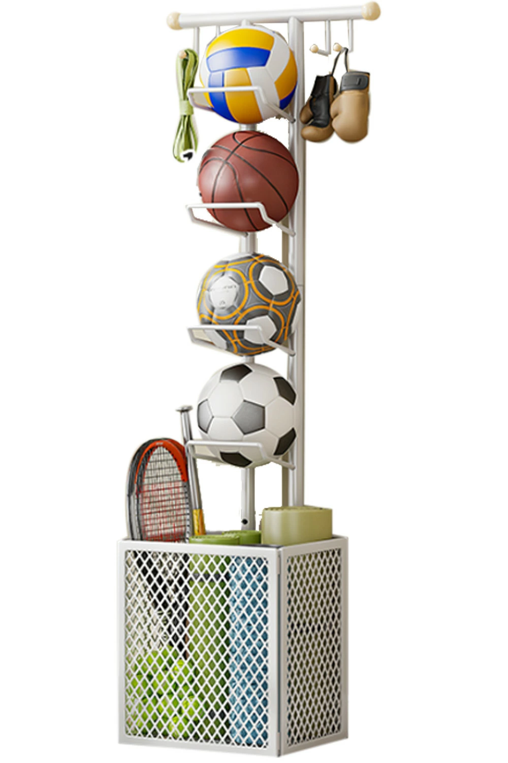 Multifunction Ball Storage Rack - White