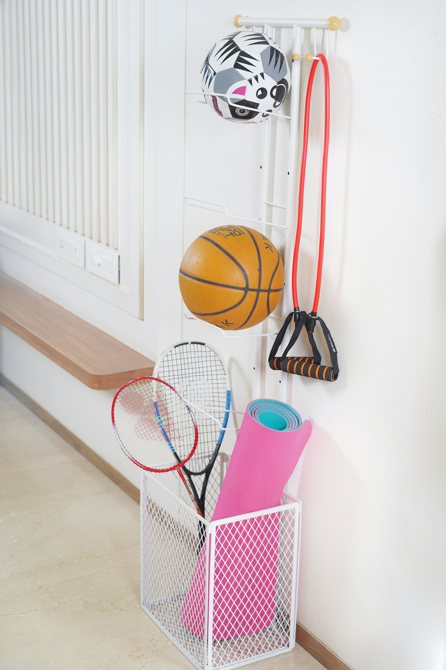 Multifunction Ball Storage Rack - White