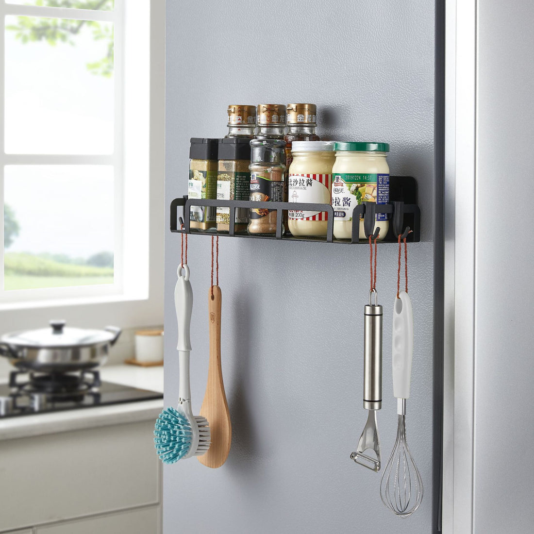 Magnetic Storage Shelf With  Hooks