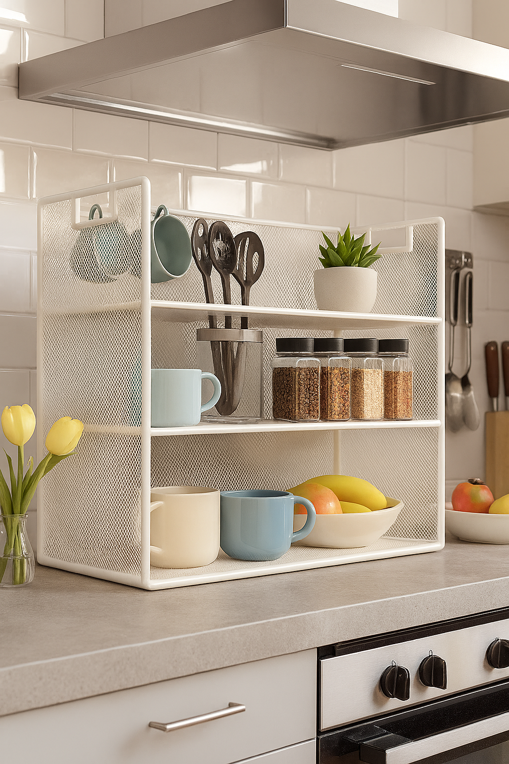3-Tier Mesh Countertop Organizer Rack