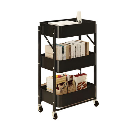 Foldable 3-Tier Rolling Utility Cart - Black