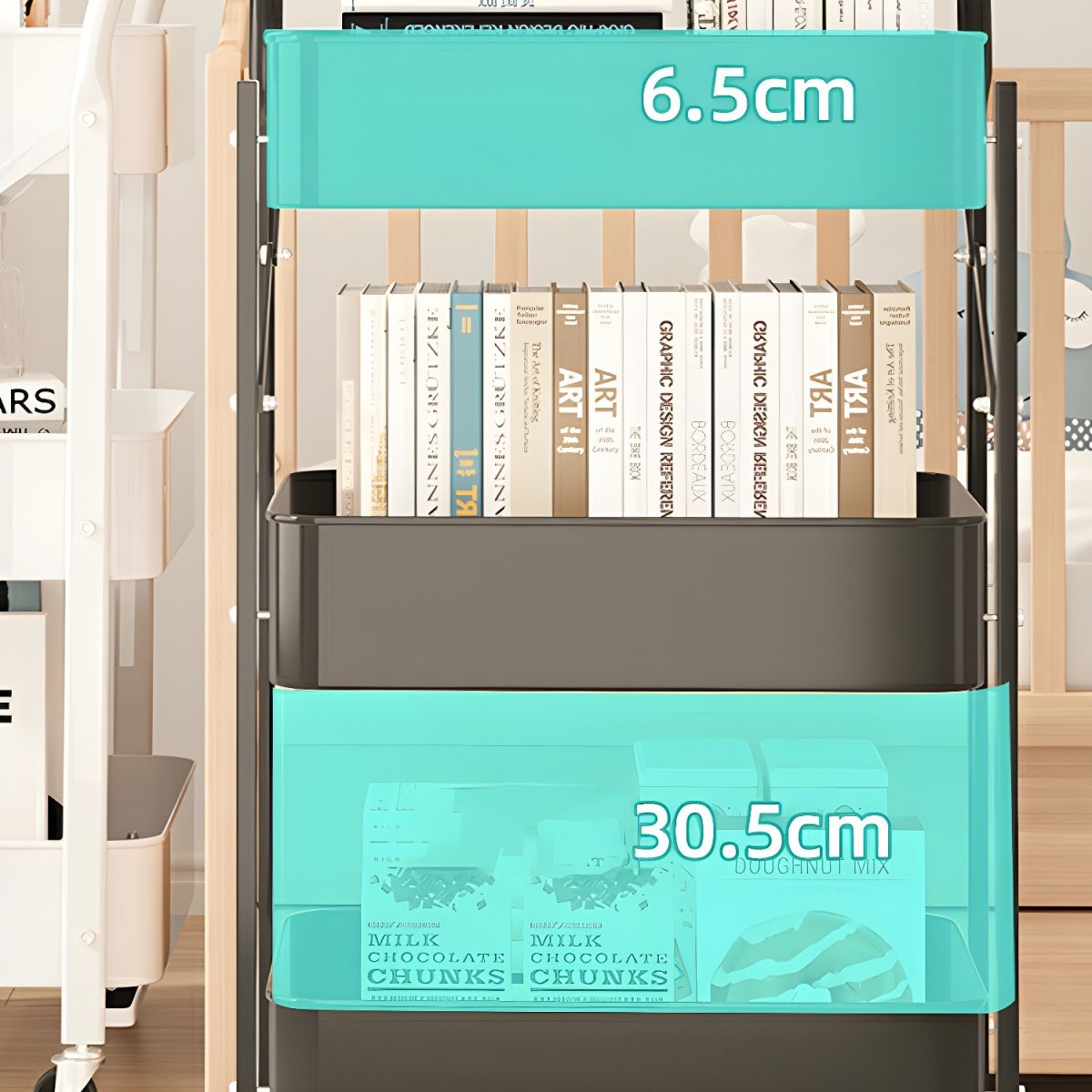 Foldable 3-Tier Rolling Utility Cart - Black