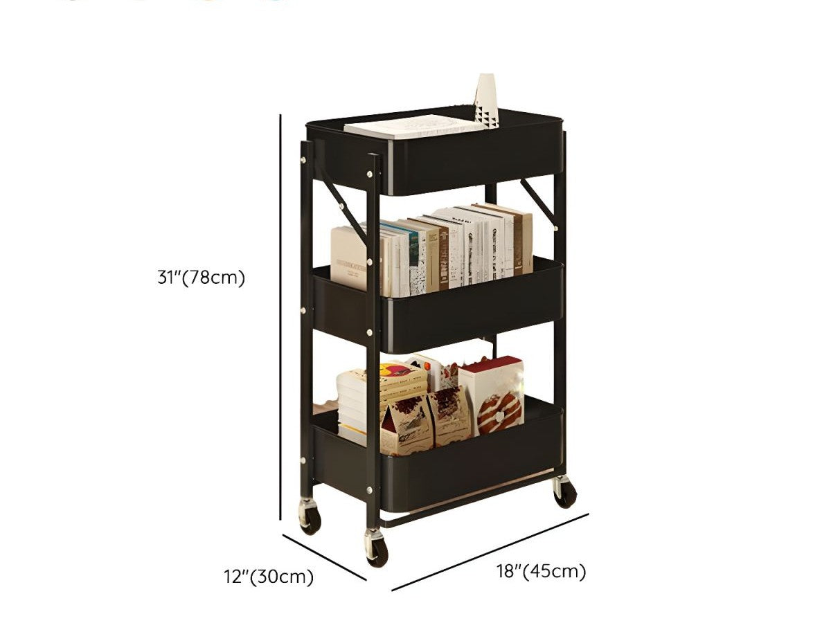 Foldable 3-Tier Rolling Utility Cart - Black