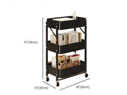 Foldable 3-Tier Rolling Utility Cart - Black