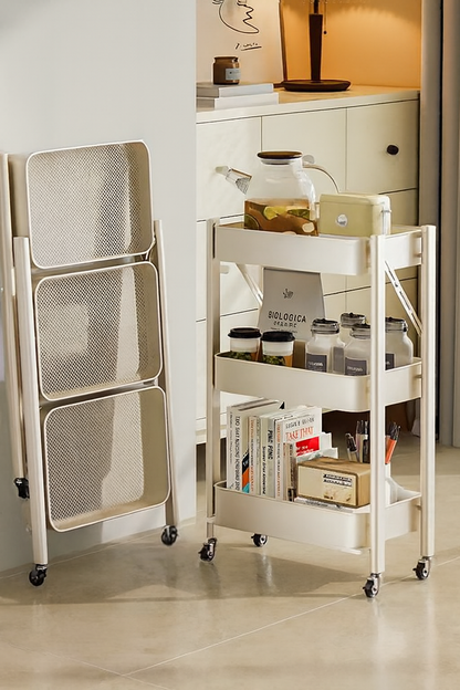 Foldable 3-Tier Rolling Utility Cart - White