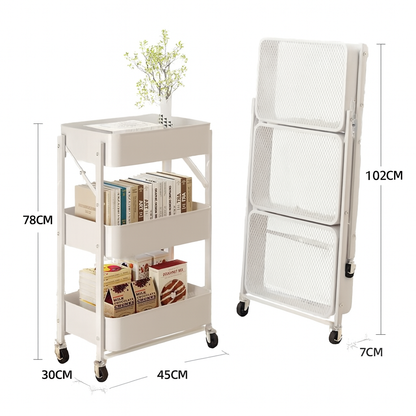 Foldable 3-Tier Rolling Utility Cart - White