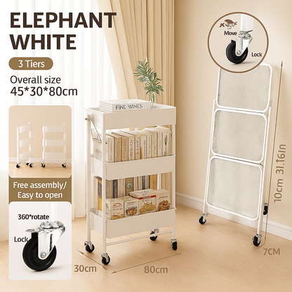Foldable 3-Tier Rolling Utility Cart - White