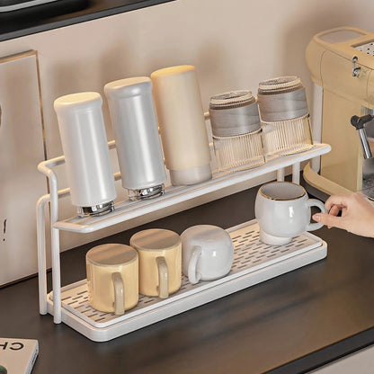2-Tier Cup Rack with Tray - White