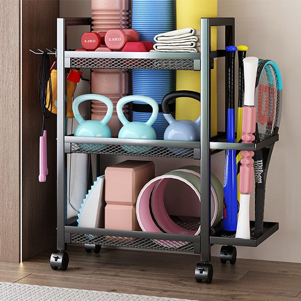 3-Tier Sports &amp; Fitness Storage Cart with Wheels