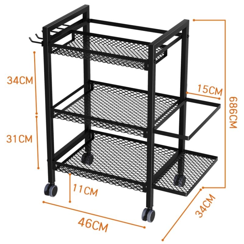 3-Tier Sports &amp; Fitness Storage Cart with Wheels