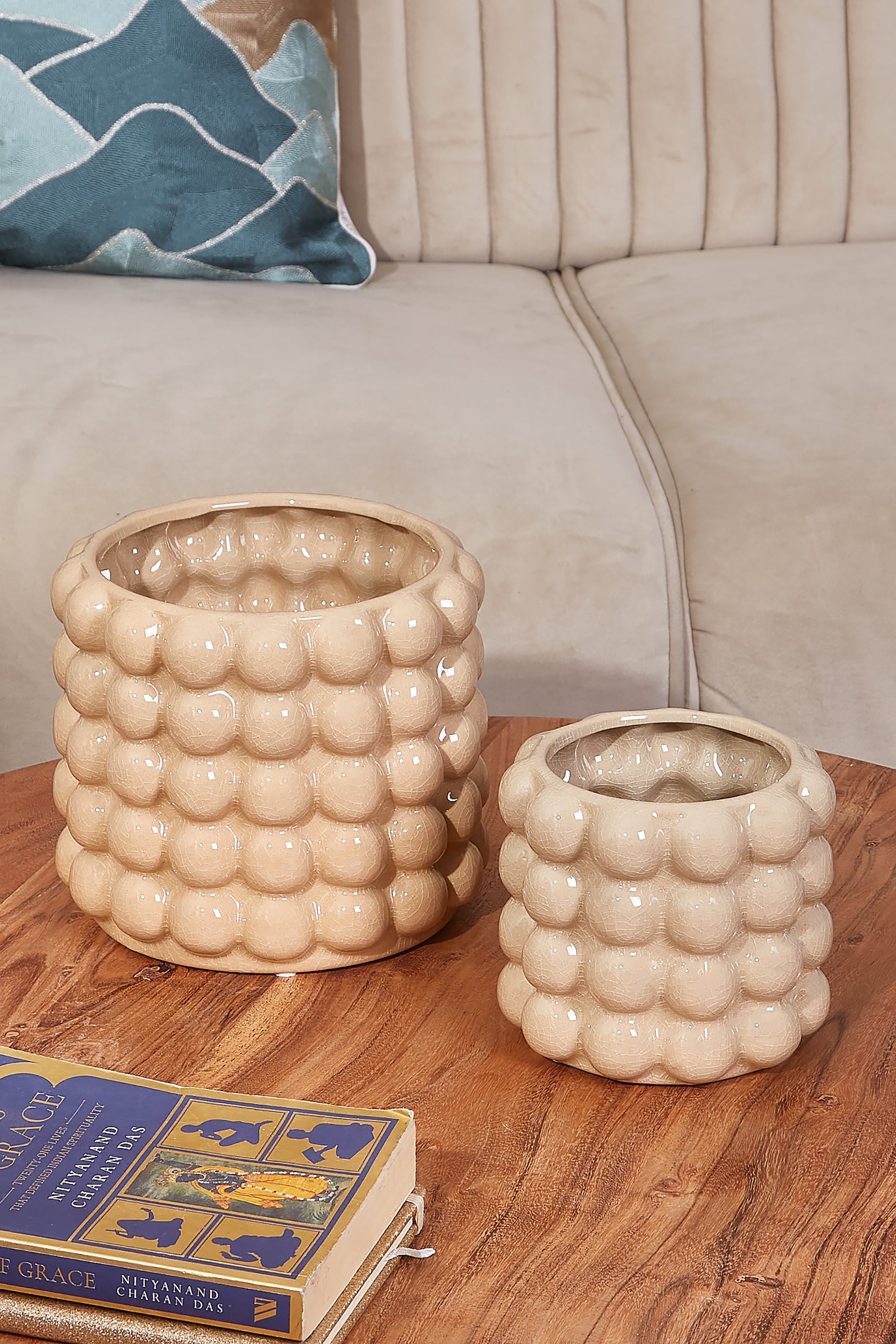 Bubble Beige Ceramic Pot - Large