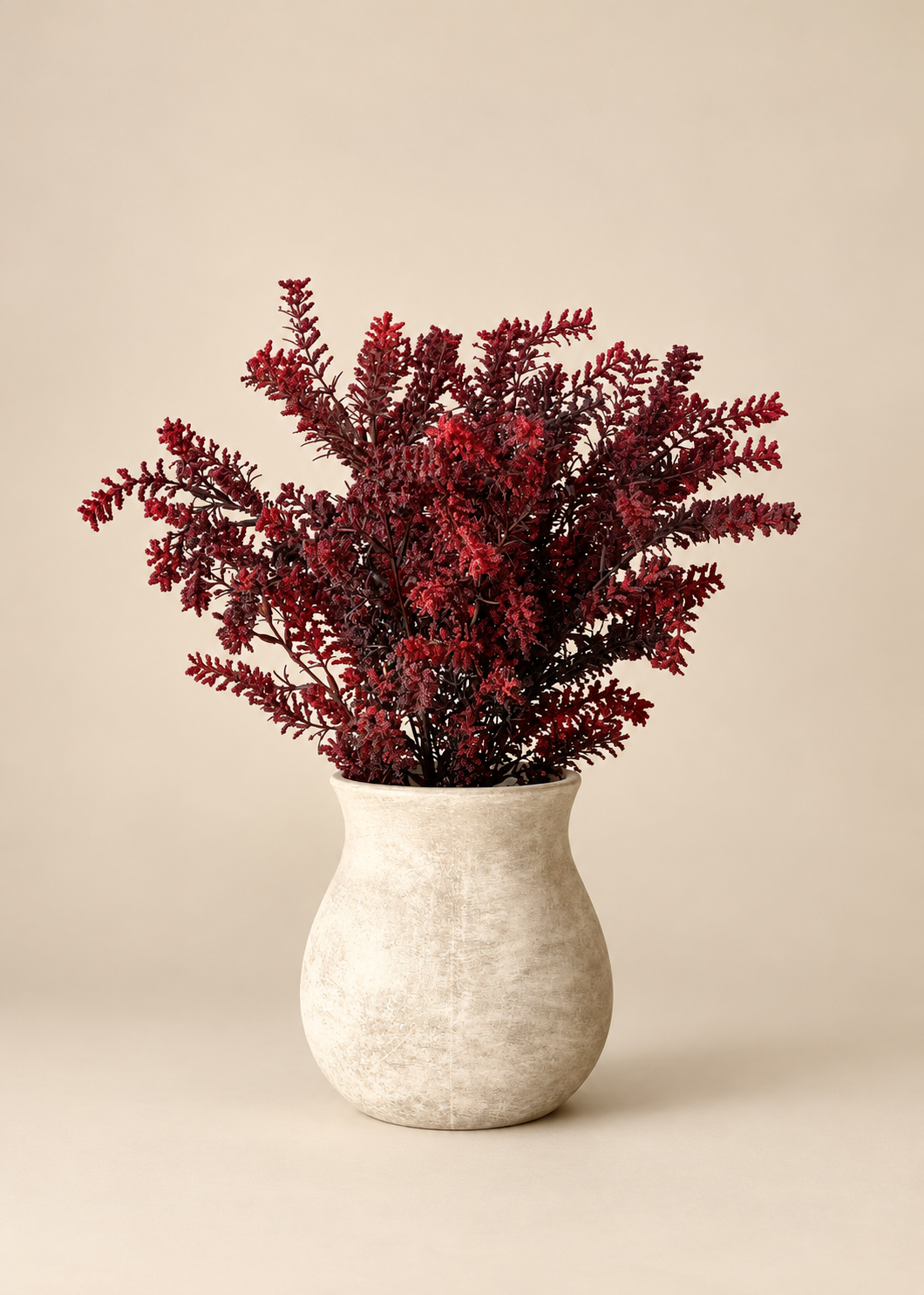 Artificial Red Heather Bush with Ceramic Vase