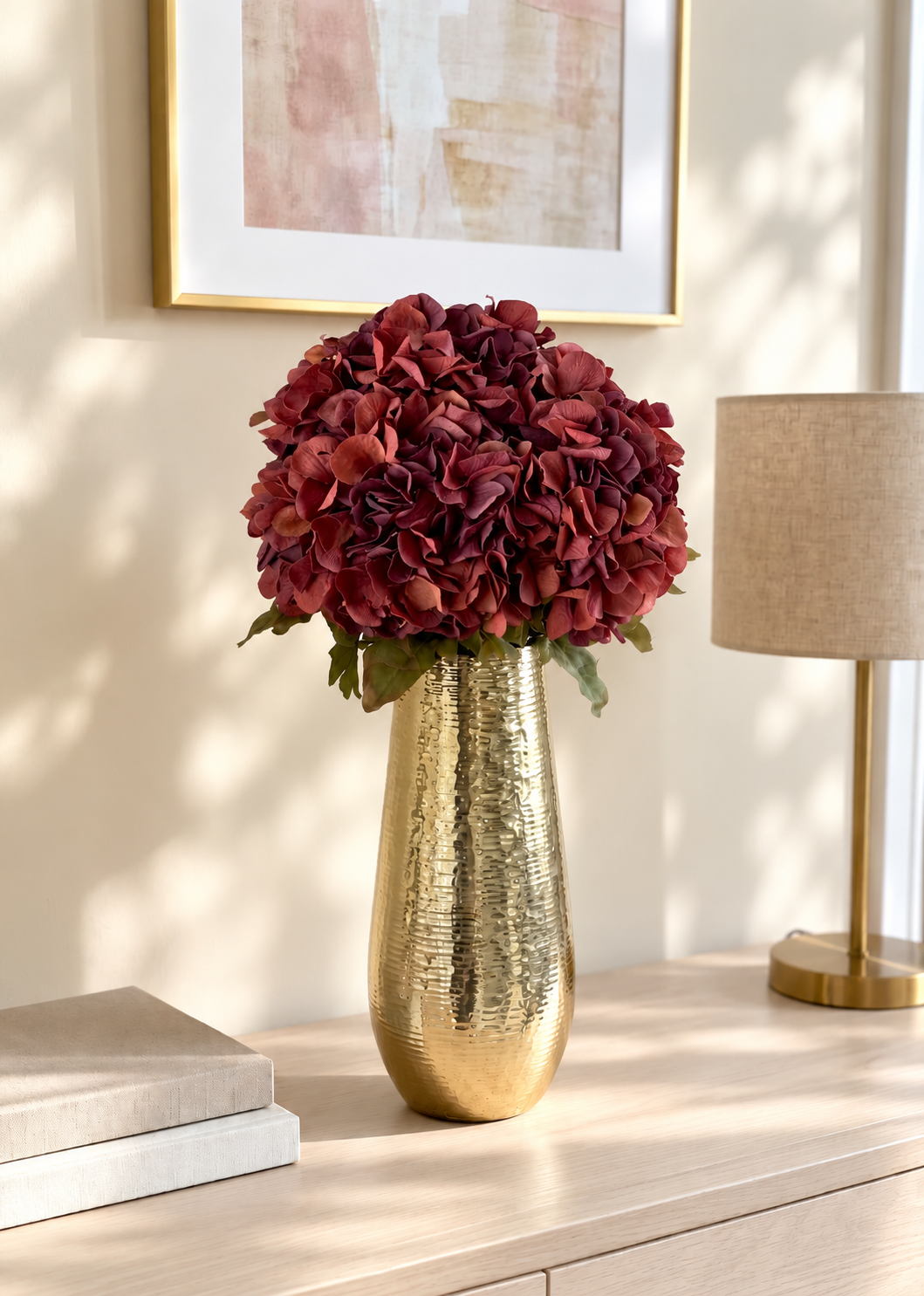 Artificial Hydrangea Stem - Mulberry Burgundy  (One Stem)