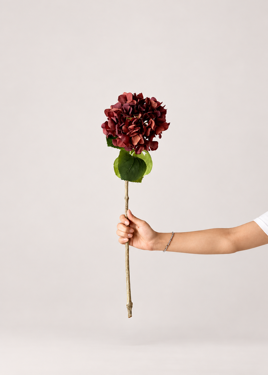 Artificial Hydrangea Stem - Mulberry Burgundy  (One Stem)