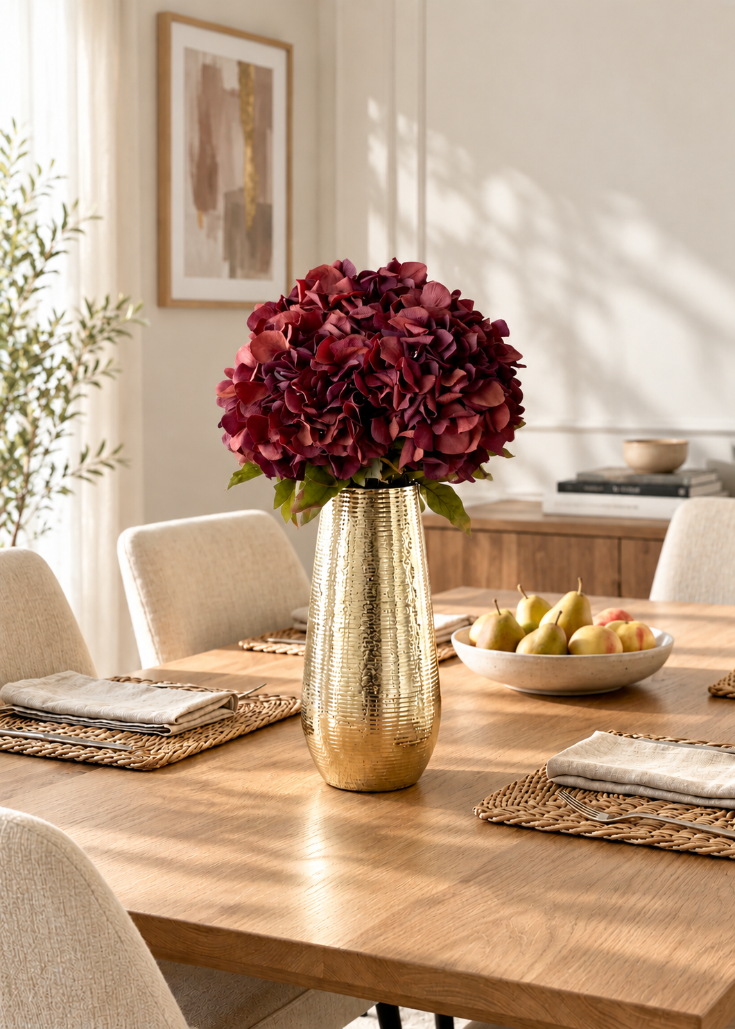 Artificial Hydrangea Stem - Mulberry Burgundy  (One Stem)