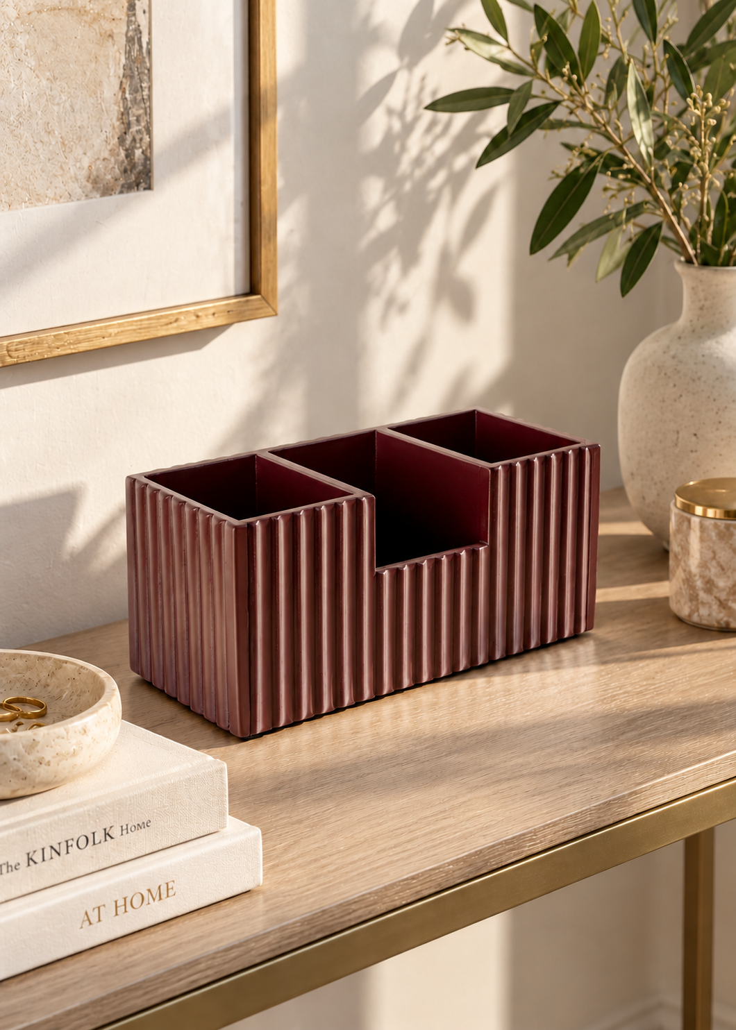 Imperium Fluted Desk Organiser - Walnut