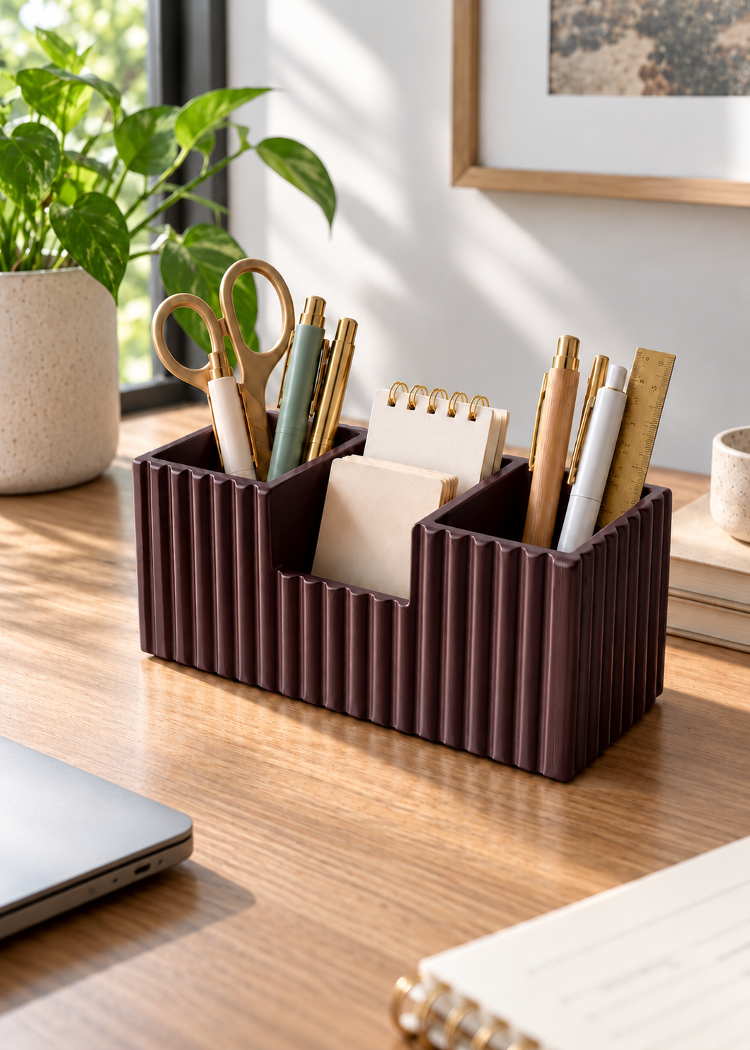 Imperium Fluted Desk Organiser - Walnut