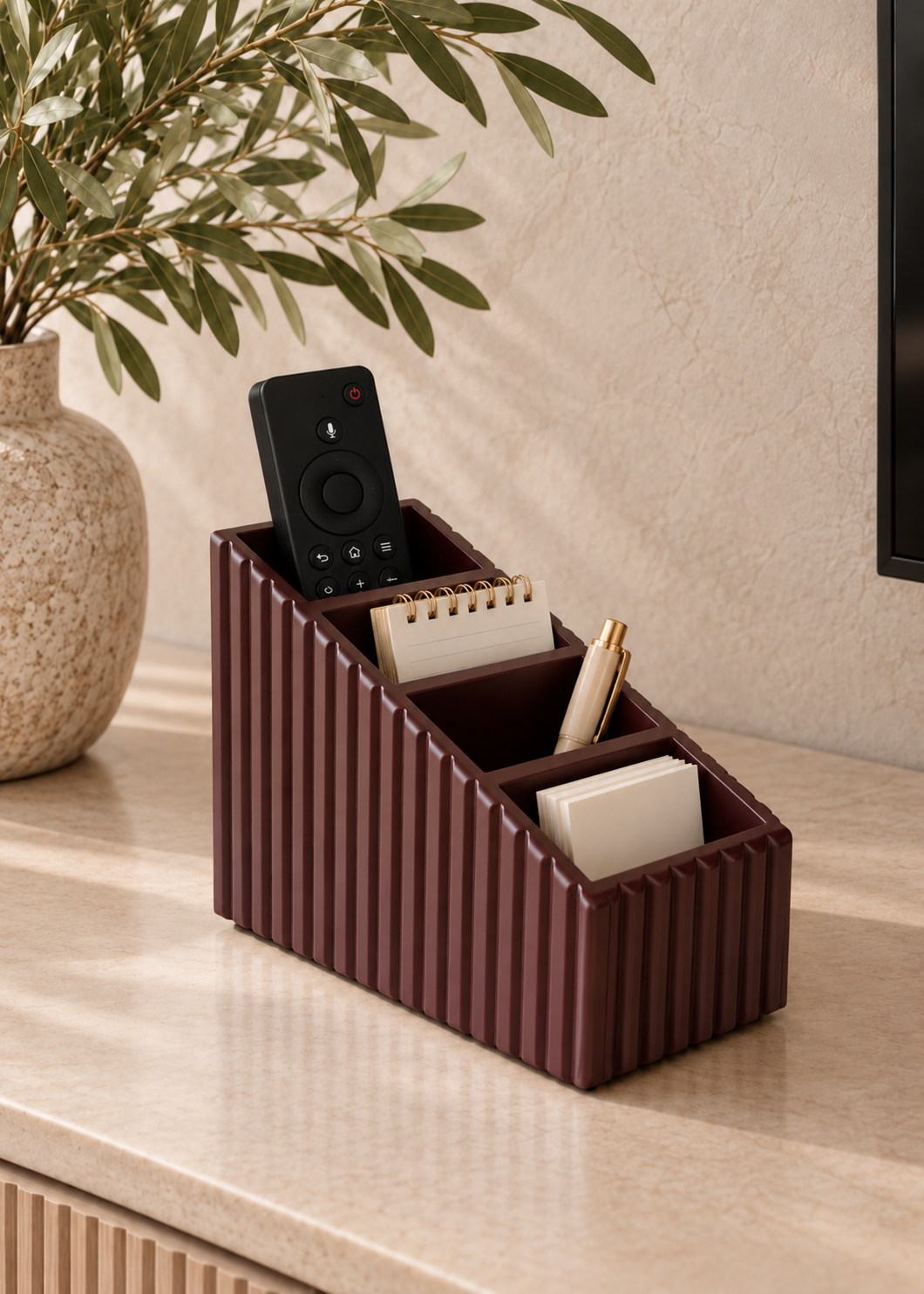 Imperium Fluted Remote Holder 4 Slot - Walnut