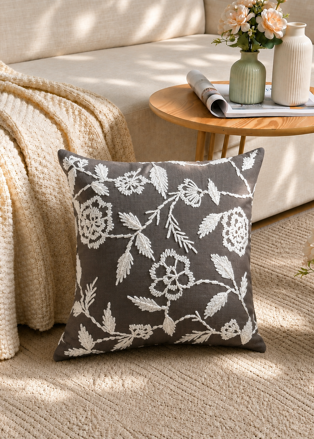 Flora Grey Cushion Cover