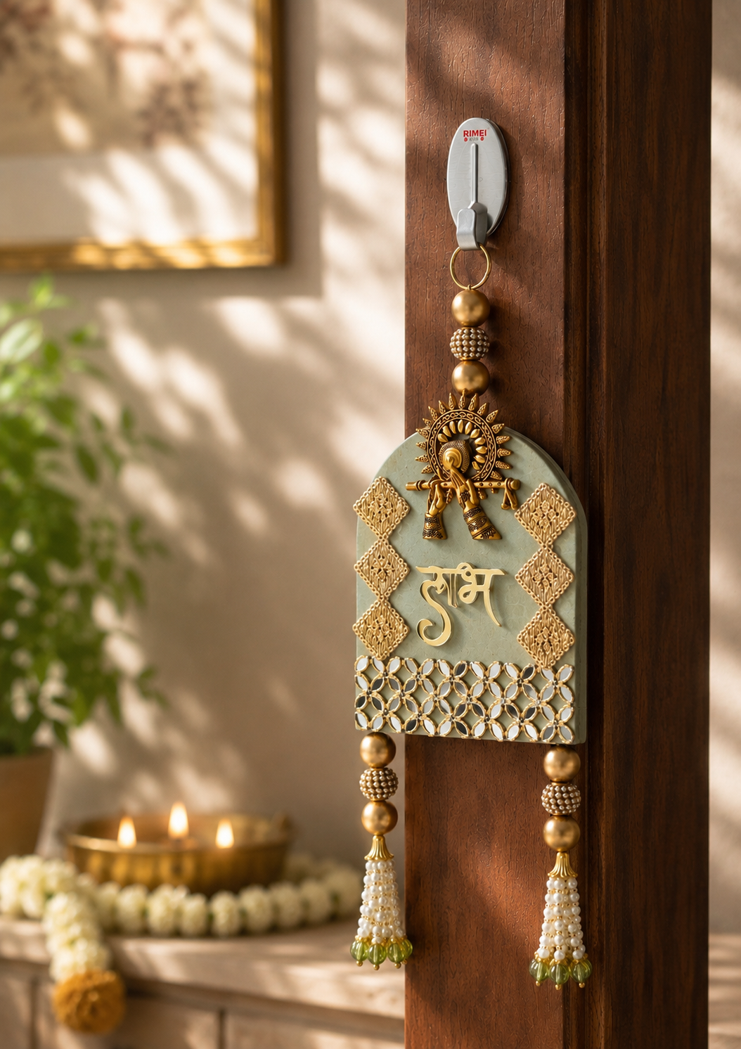 Festive Bansuri Shubh Labh Latkan - Mint Green