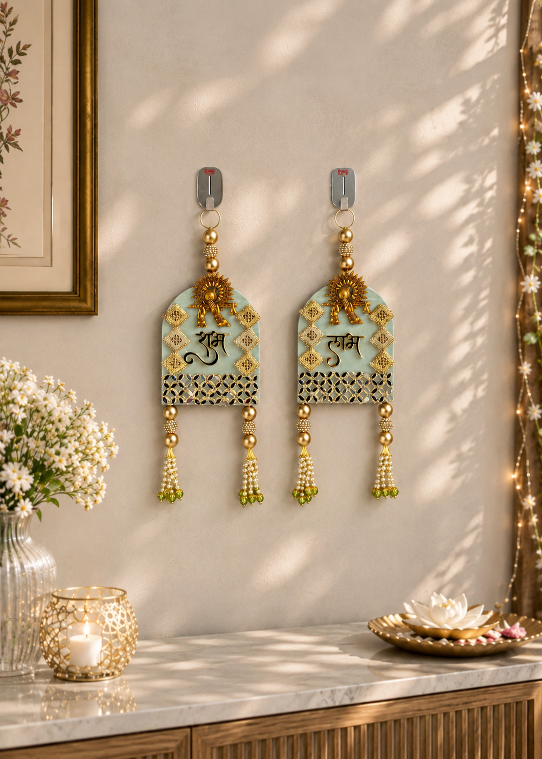 Festive Bansuri Shubh Labh Latkan - Mint Green