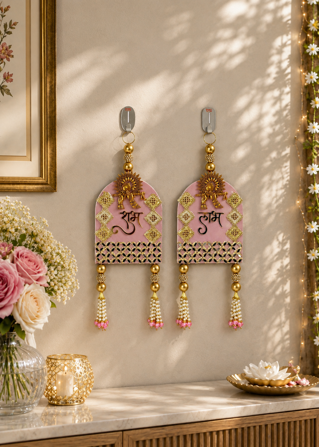 Festive Bansuri Shubh Labh Latkan - Pink